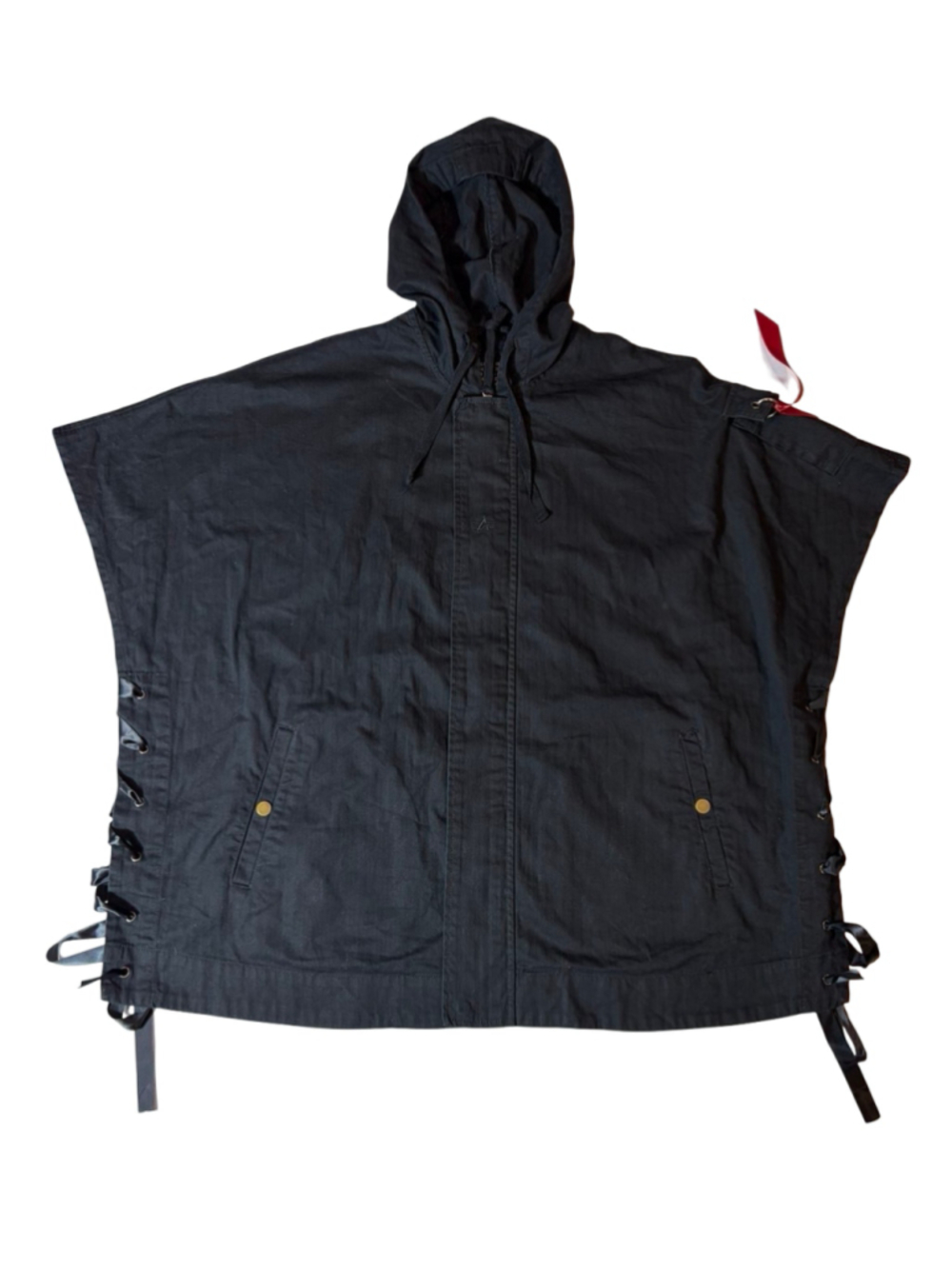 Alpha Industries Hooded Poncho Cape Medium Black Lace Up Military Avant Garde